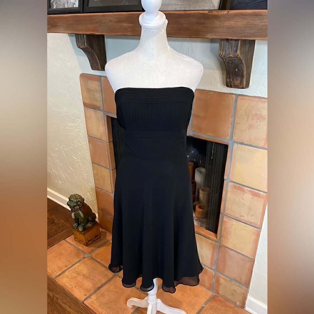 White House Black Market black chiffon strapless cocktail dress, 6!